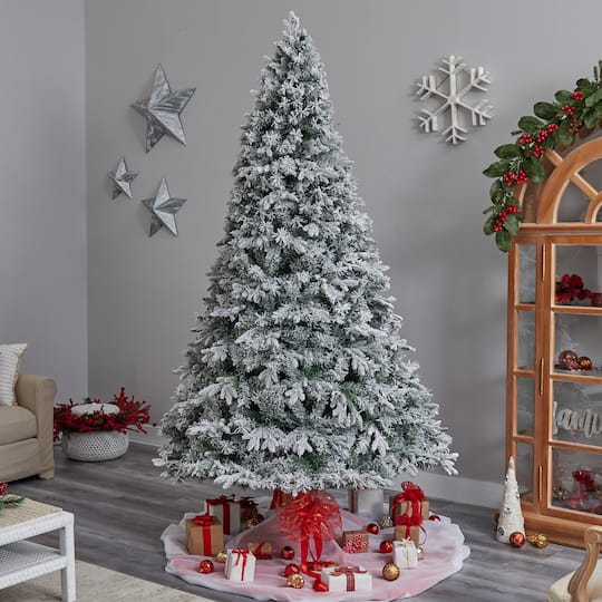 9ft. Pre-Lit Flocked Vermont Mixed Pine Artificial Christmas Tree, Clear LED Lights